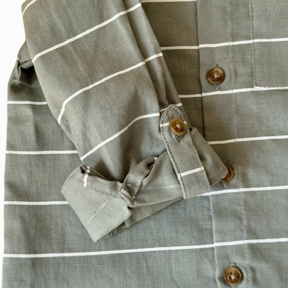 NWT MINICLASIX 2 Piece Woven Striped Shirt and Pant Set Sage Grey Size 12M - Picture 8 of 16